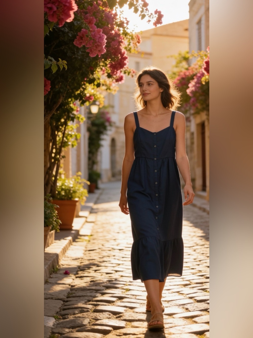 Tiered Midi Dress -- Navy